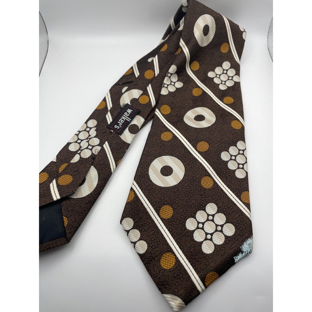Vintage Artcraft 70s Wide Necktie Brown Geometric Floral Polyester Disco Tie